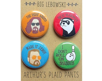 Big lebowski badges, the dude, big lebowski magnet, the dude abides, pinback buttons, magnet set