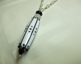 Lampwork Bead Pendant Necklace in Black and White