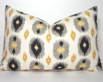 Gold Yellow Black Grey Ikat Print Lumbar Pillow Cover Decorative Ikat Design Lumbar Pillow Cover Size 12x18
