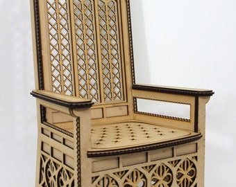BJD Stately Throne, majestic, gothic, regal, READY-MADE, 1:3 scale (un-painted mdf))