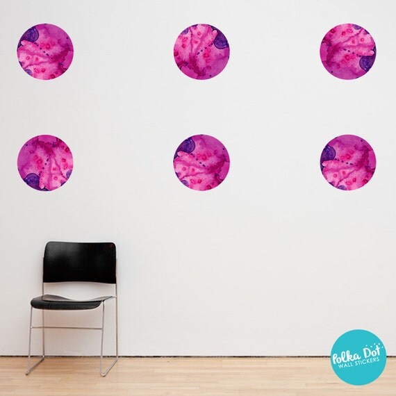 Pink and Purple Watercolor Polka Dot Wall Decals Long Life