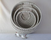 Nesting Wall Pocket Baskets, Three, Vintage White, Spring Floral Arrangement, Letter Holders, Tropical Cottage Beach Decor, Photo Display Nesting Wall Pocket Baskets, Three, Vintage White, Spring Floral Arrangement, Letter Holders, Tropical Cottage Beach Decor, Photo Display