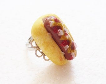Hot Dog Ring. Polymer Clay.