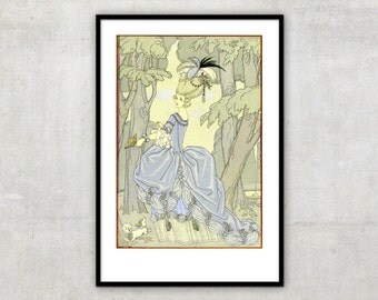 Art Deco print vintage style illustration for poetry collection "Fetes Galantes" by George Barbier, IL081.