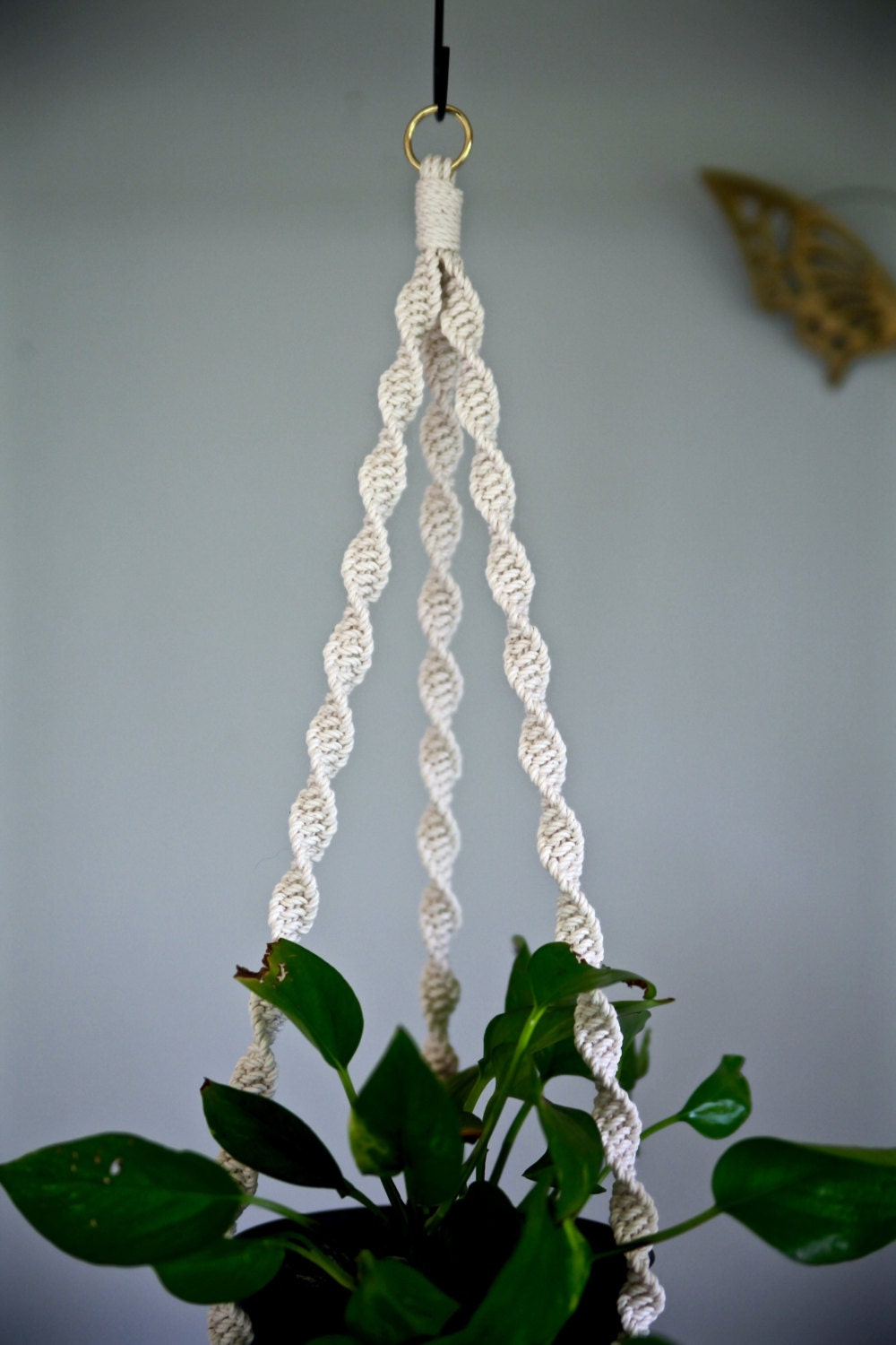 Macrame Plant Hanger 40 Spiral Knotted Natural White