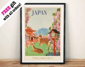 Cartel de viaje de Japón: anuncio de ciervo japonés vintage, colgando de la pared de la impresión del arte