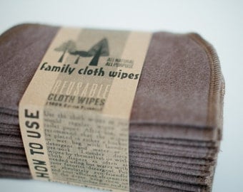 Baby Cloth Wipes - Reusable Baby Cloth Diaper Wipes - Set of 15 Wipes - Solid Brown