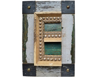 original sign letter E, wood letter, original typography, gold and black, wood salvage, by Elizabeth Rosen