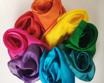 Play Silks, Waldorf and Montessori inspired hand dyed play silks, 21" square, individual marbled colors or set of 6