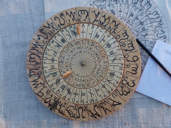 Cypher Wheel Cipher Disk Wood with Theban Ogham by Cypherwheel