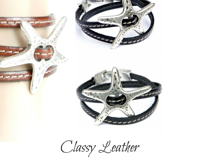 Multi Strand Leather Wrap Bracelet, Star bracelet,leather bracelet,wrap bracelet,wrap,women wrap,women leather bracelet,women bracelet