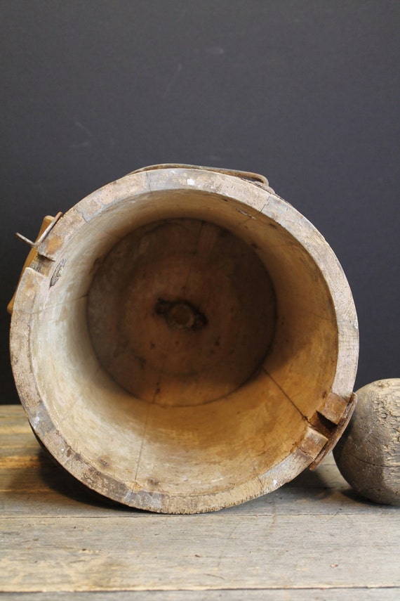 Antique Wood Ice Cream Bucket with Ice Cream Maker