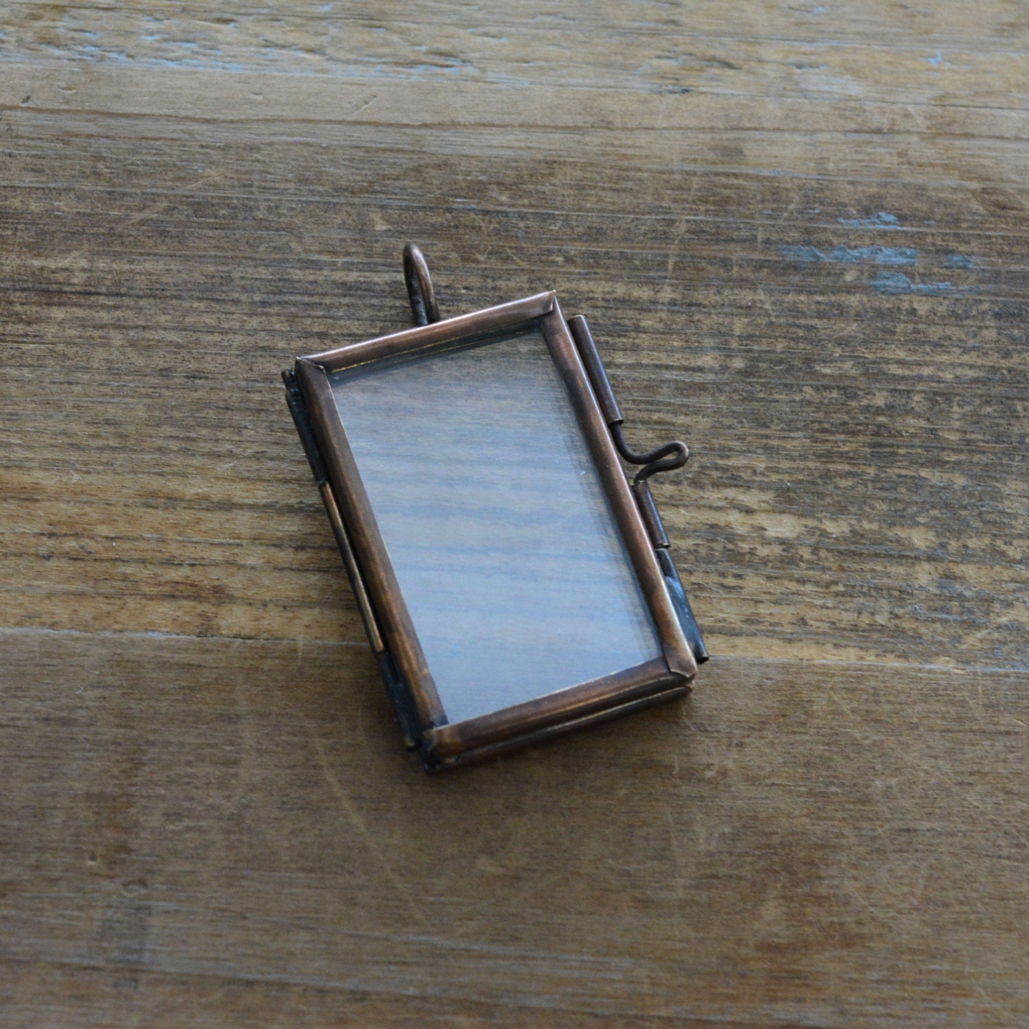Short Double Sided Rectangle Glass Frame Pendant Hinged Locket