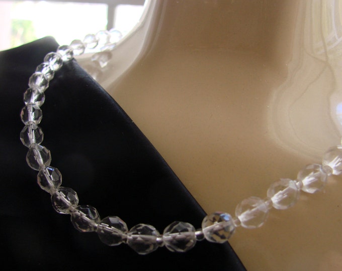 50s Austrian Crystal Glass Bead Necklace / Wedding / Bridal / Mid Century / Vintage Jewelry / Jewellery