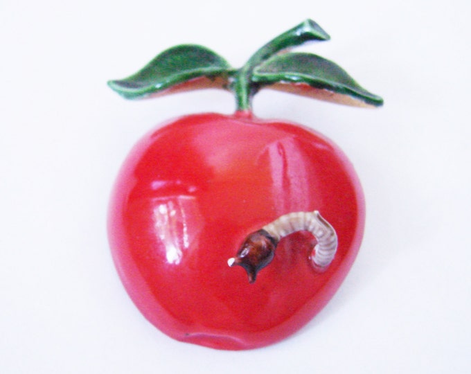 Original by Robert Red Enamel Brooch / Apple Motif / Designer Signed / Vintage Jewelry / Jewellery