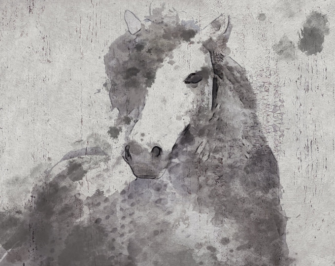 SALE Era Horse. Extra Large Horse, Unique Horse Wall Decor, Gray Rustic Horse, Large Contemporary Canvas Art Print up to 72" by Irena Orlov
