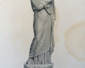 Antique 1841 Ancient Greece ELGIN Marbles POLYHYMNIA Greek MUSE Statue British Museum Sculpture Folio Book Plate Engraving