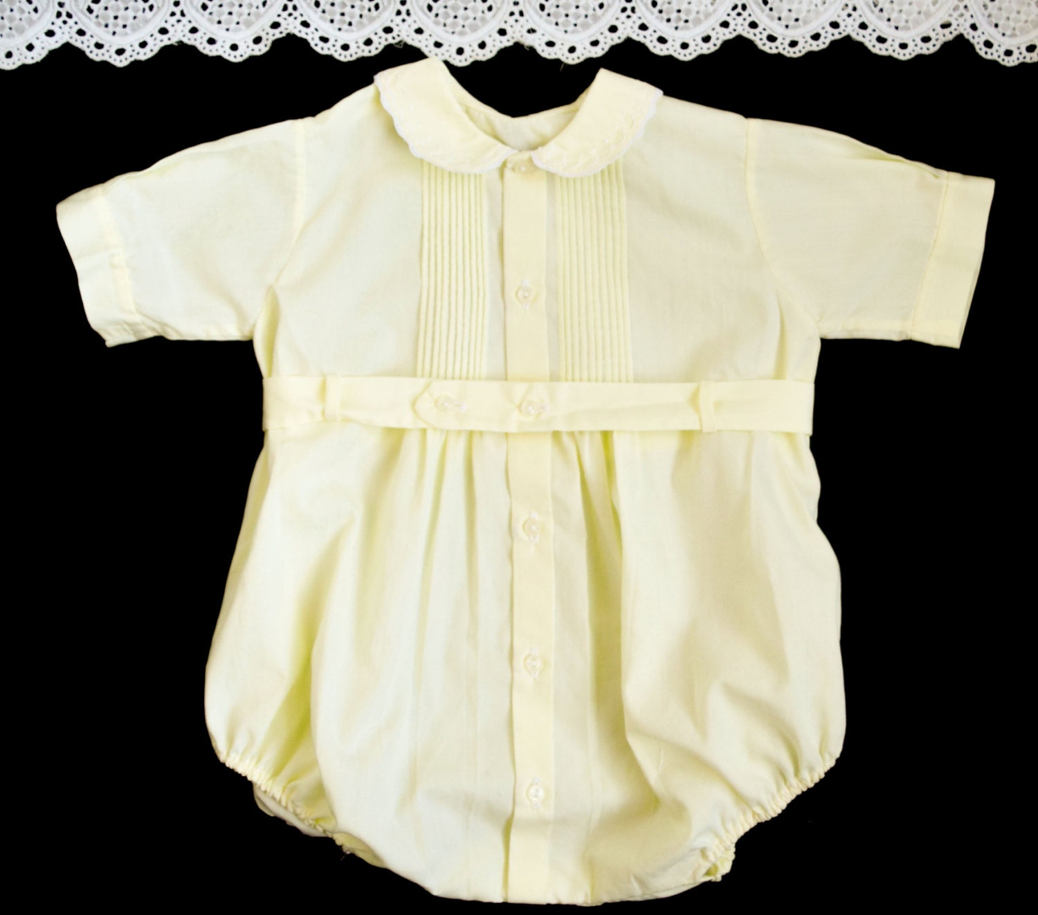 Baby Boy Clothes Yellow Dressy Romper White Lace Embroidery