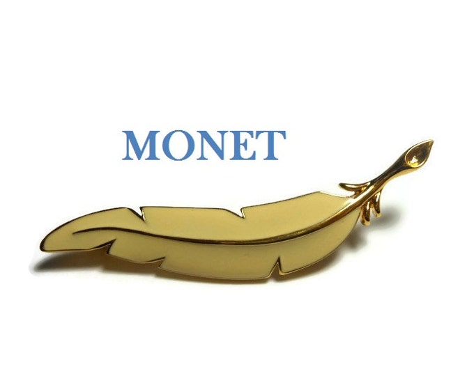 Monet leaf brooch, creamy beige enamel leaf brooch, classic Monet style