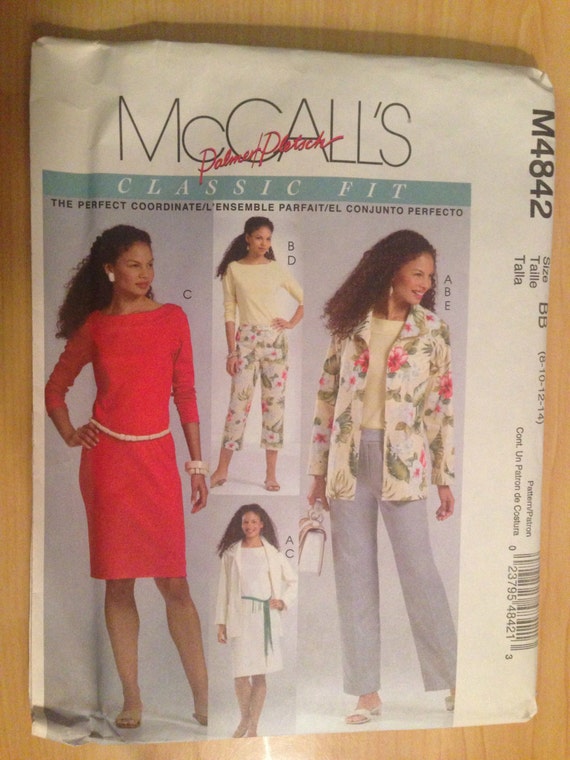 McCalls Sewing Pattern 4842 UNCUT Misses Unlined Jacket, Top, Dress and Pants in Two Lengths Size 8-14