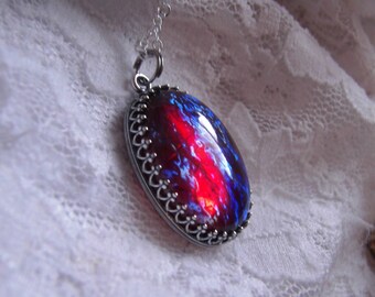 Large Mexican Fire Opal Dragons Breath set in Sterling silver Necklace