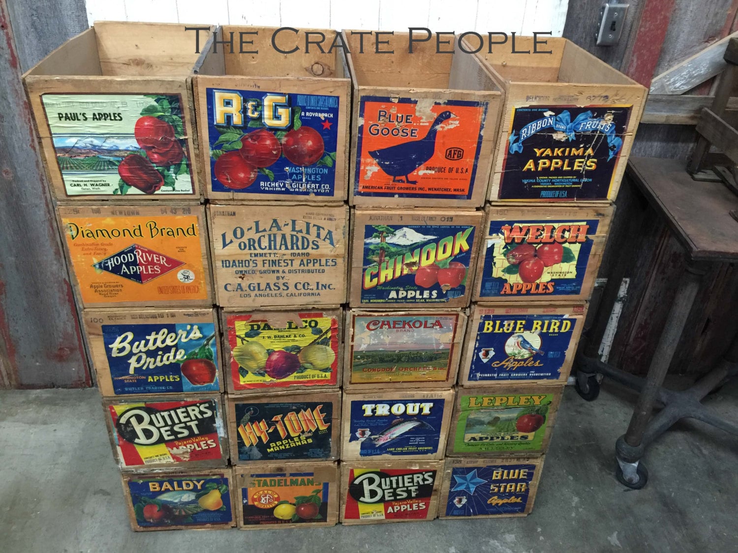 Vintage Wood Apple Crates 1940's 50's Colorful Old
