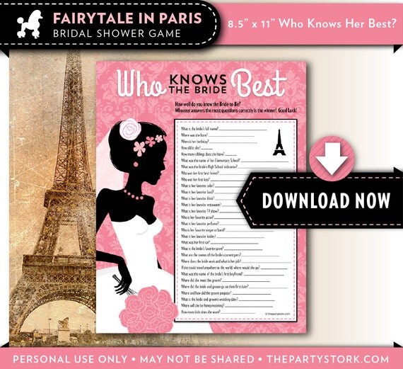 shower games themed paris bridal the Games Printable  Bridal Theme Know's Shower  Who Paris