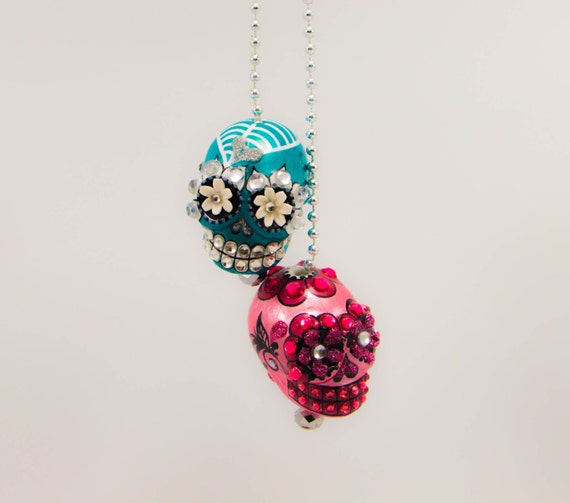 Both Skulls day of dead charm hang rear view mirror for 