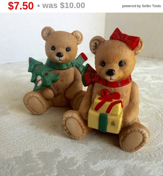 August Sale Vintage Christmas Bear Figurines By By Vintagepoetic