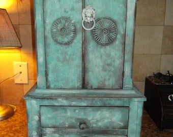 vintage wooden jewelry armoire and stash, shabby chic, farmhouse, french country