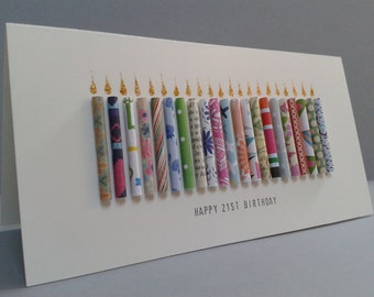 21ST Birthday Candle Card, Can be Personalised with a name. Can be Customised to 20,22,23,24,25,26.