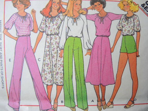 vintage 1970s McCalls sewing pattern 6019 misses top skirt and pants or ...