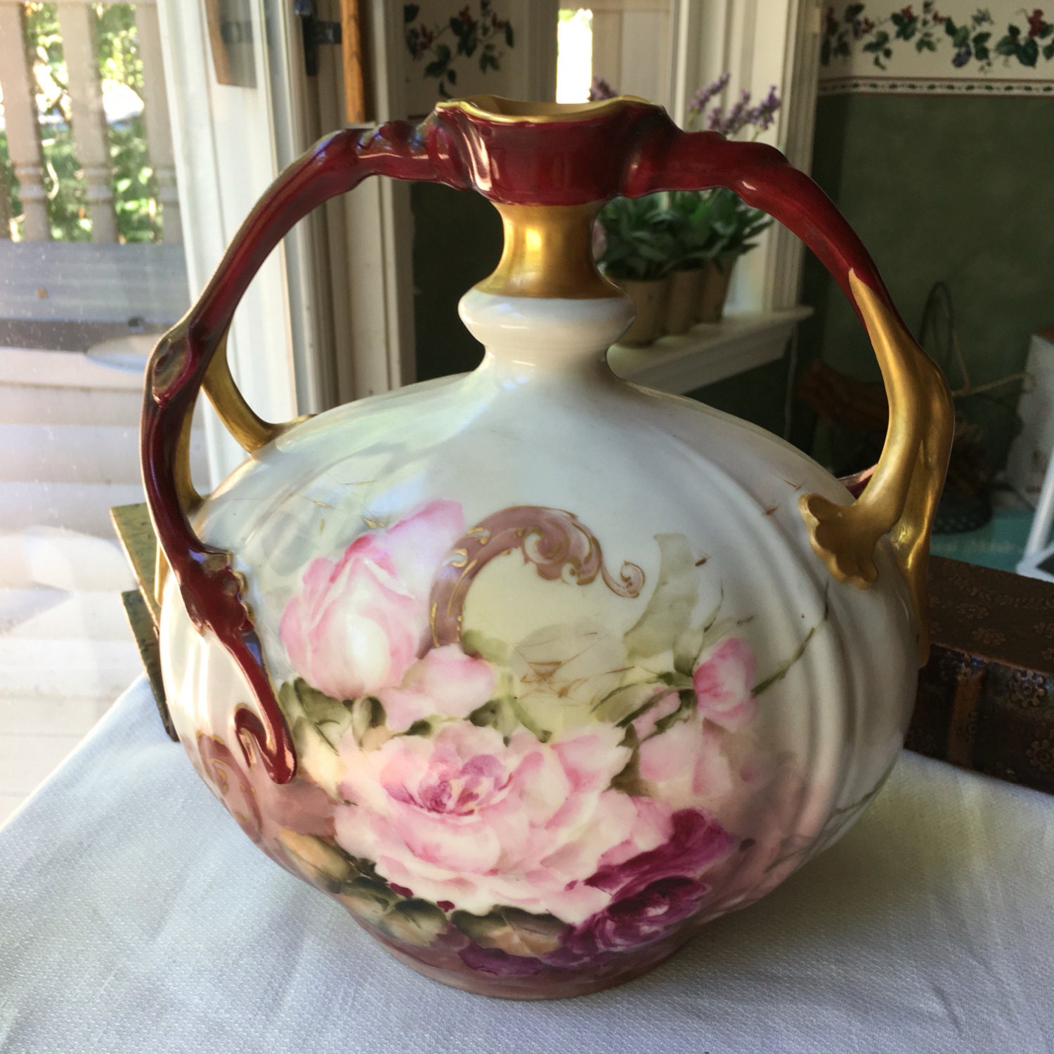 Stunning Jean Pouyat Limoges Vase Hand Painted Gold Gilt