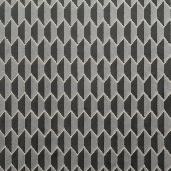 Black Grey Velvet Upholstery Fabric Geometric By Popdecorfabrics