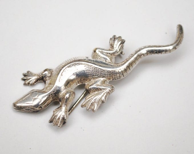 Sterling Silver Lizard Brooch Designer signed Lang Gecko Pin