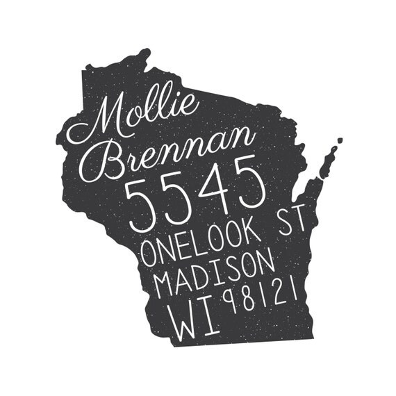 WISCONSIN address stamp. Wisconsin state silhouette address