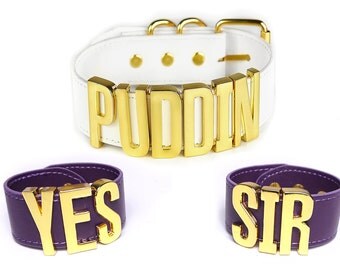 Harley Quinn PUDDIN Choker + YES SIR Cuffs Replica | Cosplay | Suicide Squad Movie | Halloween | Harley Quinn Choker |Big Letters - Gold