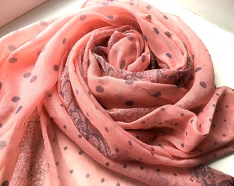 Summer Scarf, Cotton Scarf, Polka dot Scarf, Girlfriend Gift, Gift For Her, Pink Scarf, Handmade Scarf, Womens Scarves