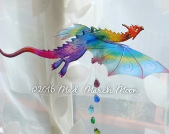 Single Dragon Mobile, Iridescent transparent rich colour Hanging dragon, 12 colours available
