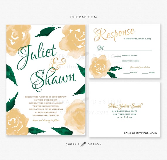 Green Gold Wedding Invitations Rsvp Cards Printed White Green Gold Wedding Invitations Rsvp Cards Printed White Watercolor Irish Whimsical Emerald Jade