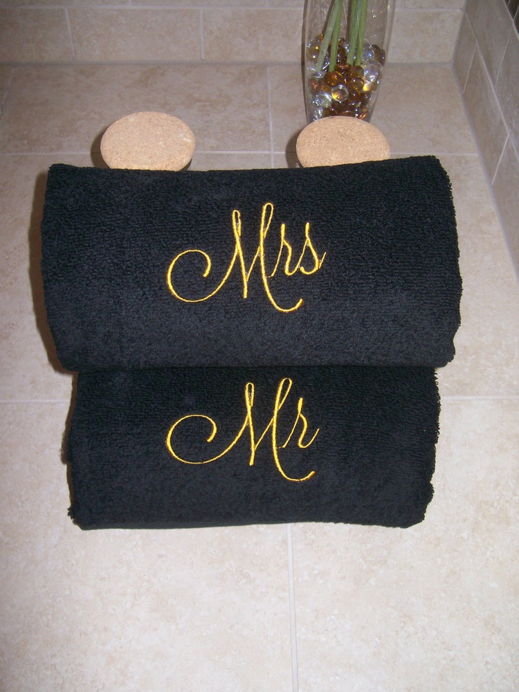 Mr. and Mrs. Embroidered Bath Towels Wedding Gift by
