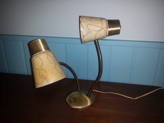 Gorgeous double GOOSENECK DESK LAMP brass with fiberglass