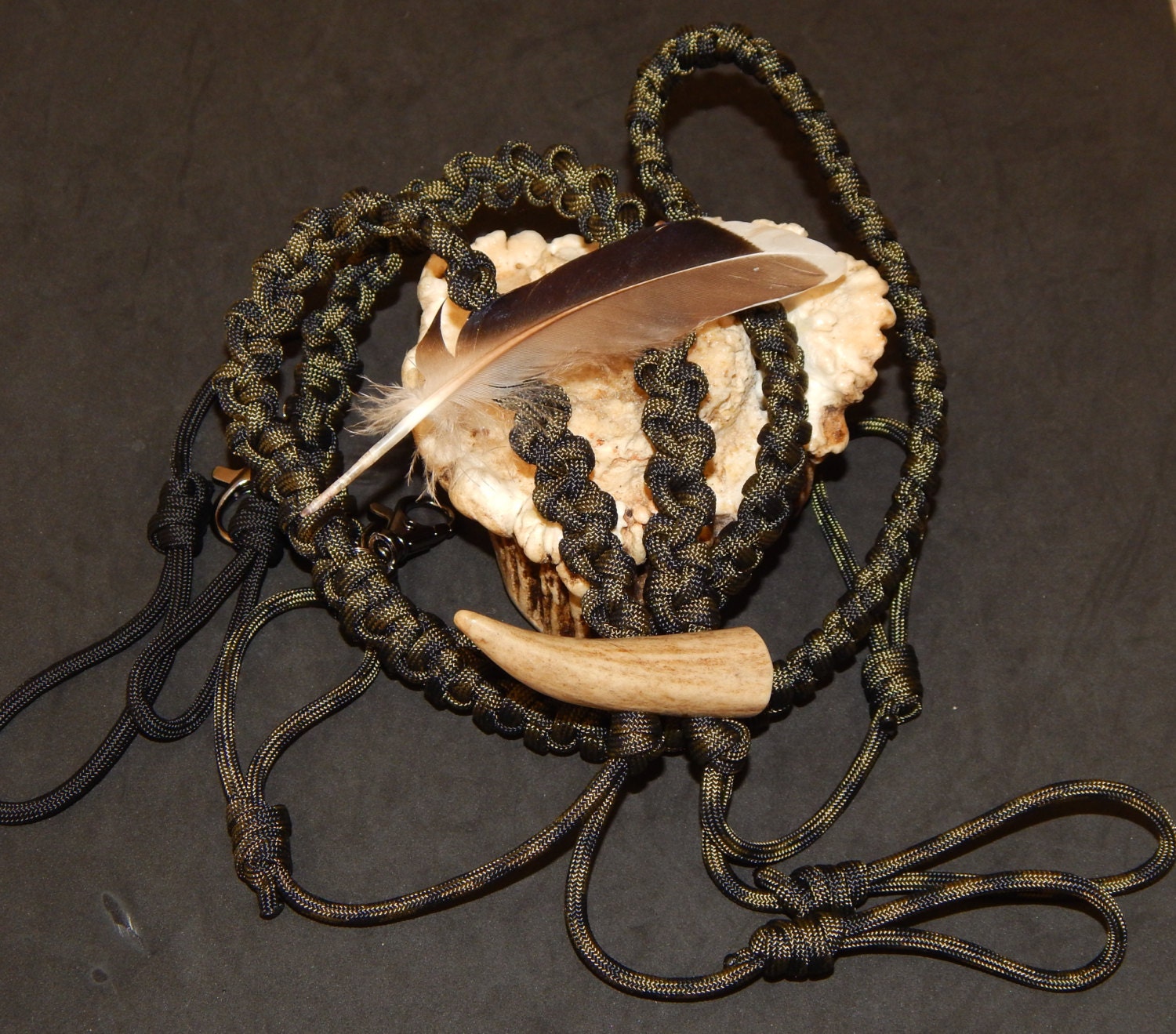 Duck call hunting lanyard with deer antler black green camo