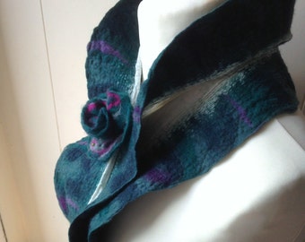 Nuno felted scarf, Wool felted scarf, Felt scarf,
