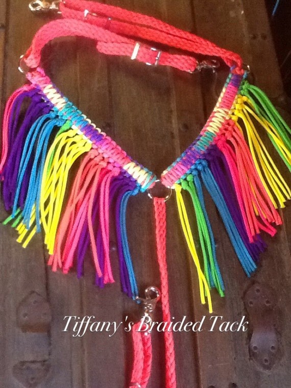 Pony miniature horse fringe breast collar rainbow
