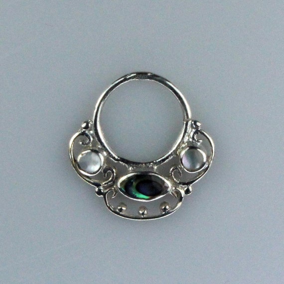 Silver Plated Brass Septum Ring with Mother of Pearl Shell and