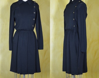 Vintage St. John Marie Gray Black Knit Military Style Dress