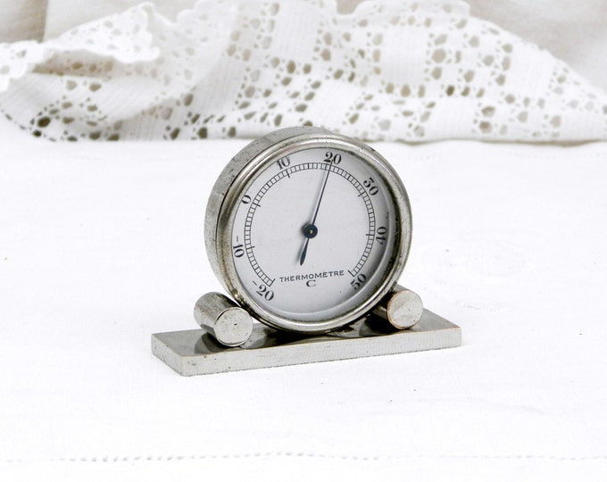 Antique French Art Deco Chrome Thermometer in Celsius, Retro Vintage Home Interior, 1930s Decor, Temperature Control, Weather, Collectible Antique French Art Deco Chrome Thermometer in Celsius, Retro Vintage Home Interior, 1930s Decor, Temperature Control, Weather, Collectible