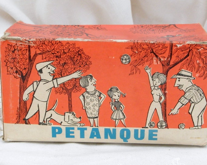 2 Vintage French Mid Century Petanque Boules with the Original Box / Retro Vintage Home Interior / Mediterranean / Francophile Gift / France