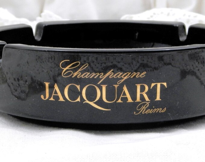 Large Vintage Jacquart Champagne Black Glass Ashtray, Mid Century Decor Retro Vintage Home Interior European Vintage, Man Cave , Tobacciana